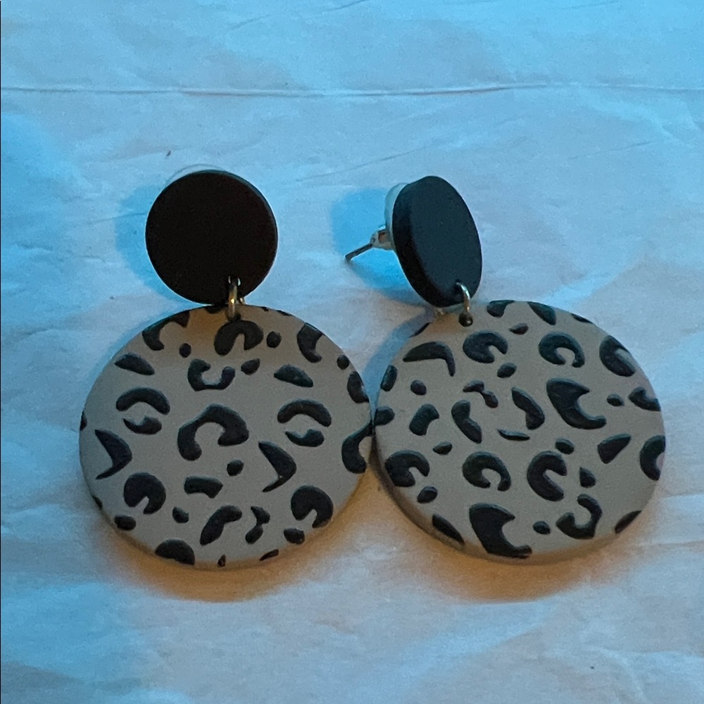 Leopard Print Black and Grey Earrings